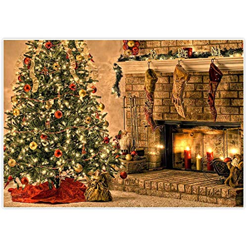 Product Cover Allenjoy 7x5ft Fabric Christmas Fireplace Backdrop for Photography Santa Newborn Winter Baby Shower Birthday New Year Eve Party Supplies Xmas Holiday Decoration Photo Shoot Props Banner Background