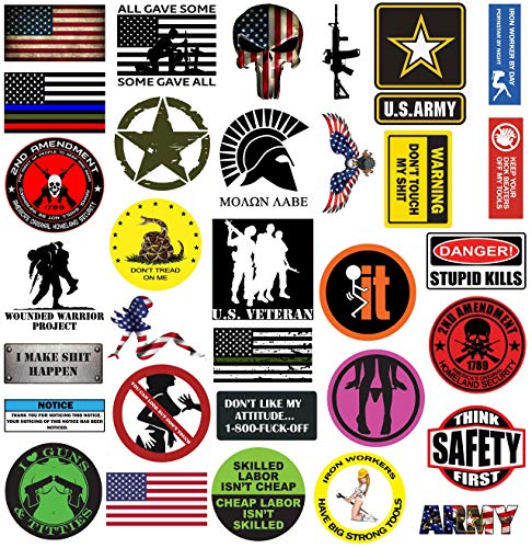 Product Cover TreeArm Hard Hat Stickers Set of 32 Funny Water Proof Helmet Sticker And Decals With American Flag For Hard Hats Construction Helmet And Tool Box 2.5-3.5 Inch Size