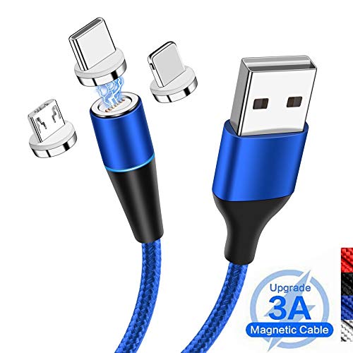 Product Cover UGI Magnetic Fast Charger 3 in 1 Cable 3A Quick Charge & Data Sync Nylon Braided Charging Cord 2M/6.6ft Compatible with Micro USB,Type C/USB C,i- OS Smartphone,i-Product,All Phone Devices