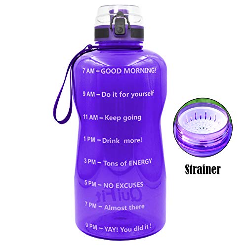 Product Cover QuiFit Half Gallon Water Bottle with Infuser and Time Marker, Locking Flip-Flop Lid,Large Capacity 64/43/15 oz BPA Free Outdoors Tritan Sport Fitness Water Jug (Light Purple, 64 oz)