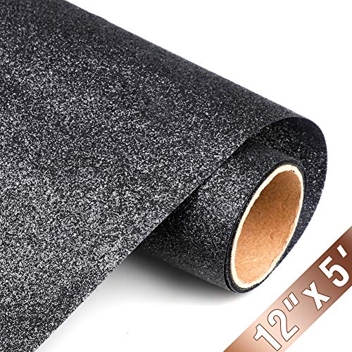 Product Cover Glitter Heat Transfer Vinyl HTV Rolls 12inx5ft, Iron on HTV Vinyl Compatible with Silhouette Cameo & Cricut by TransWonder(Black)