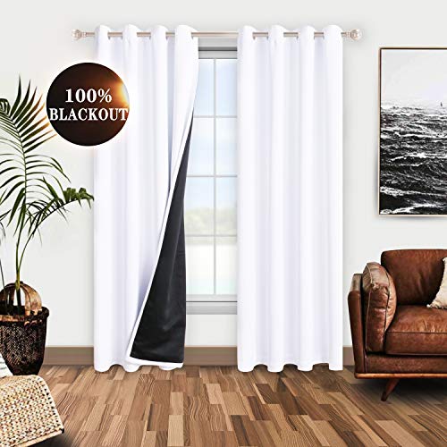 Product Cover WONTEX 100% White Blackout Curtains for Bedroom 52 x 84 inches Long - Winter Thermal Insulated, Energy Saving, Sun Blocking Lined Window Curtain Panels for Living Room, Set of 2 Grommet Curtains