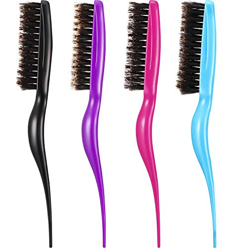 Product Cover 4 Pieces Teasing Hair Brushes 3 Row Teasing Brush Boar Bristle Teasing Comb for Back Combing Hair Care, 4 Colors