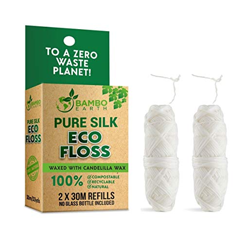 Product Cover Biodegradable Mint Dental Tooth Lace Floss - 2x Refillable Flossers - 100% Organic Natural and Compostable Teeth Silk Spool - Waxed With Candelilla Wax & Eco-Friendly Zero Waste Packaging