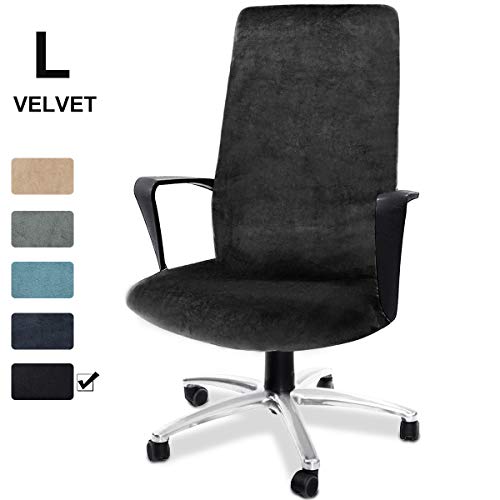 Product Cover CAVEEN Computer Office Chair Cover Stretch Velvet Fabric Rotating Chair Slipcovers Removable Washable Anti-dust Chair Seat Covers Furniture Protector Covers Black Large
