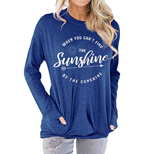 Product Cover Muicy Womens Sunshine Shirt Casual Long Sleeve Shirt Tops Loose Fit Tunic Tops Sweatshirt with Pockets (XL, Blue)