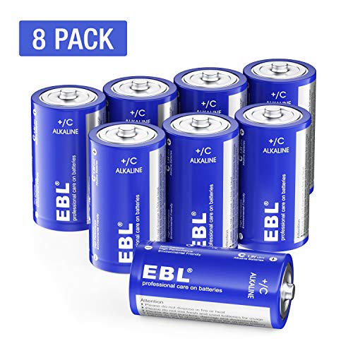 Product Cover EBL C Batteries Alkaline C Batteries - Durable and Lasting Performance Alkaline Batteries for Household and Business, Toys, Remotes, Flashlights, Camping Lights, Electronic Devices (8 Pack)