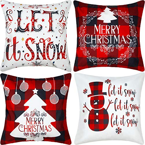 Product Cover Jetec 4 Pieces Christmas Decorative Pillow Cover Pillow Case Sofa Back Throw Cushion Cover for Winter Christmas Thanksgiving Day Home Decoration, 18 by 18 Inches