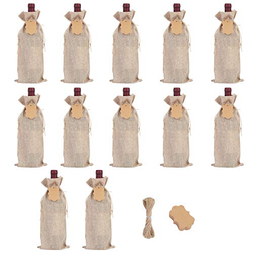 Product Cover SUBANG 12 Pieces Jute Wine Bags Reusable Wine Bags with Ropes and Tags, 14 x 6 Inches
