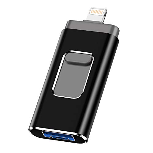 Product Cover iOS Flash Drive for iPhone Photo Stick 256GB SZHUAYI Memory Stick USB 3.0 Flash Drive Thumb Drive for iPhone iPad Android and Computers (Black-256gb)