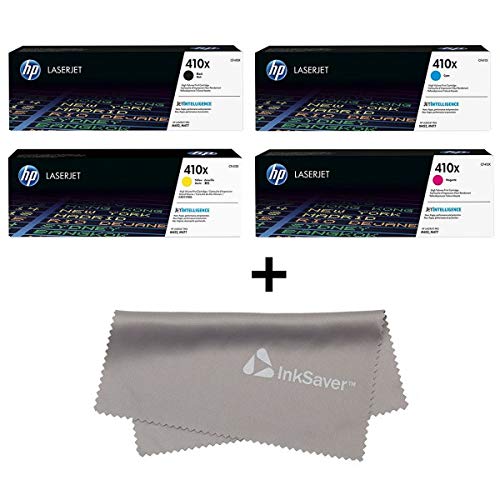 Product Cover HP 410X BCYM Laserjet Toner Cartridge Set CF410X CF411X CF412X CF413X for Hp Laserjet Pro M452 and MFP M477 Printers + InkSaver Microfiber LCD Screen Cleaning Cloth