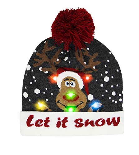 Product Cover Funpeny Ugly Beanie, 6 Colorful LED Hat, Ugly Sweater Knit Cap, Acrylic (Gray Deer)