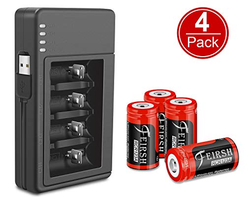 Product Cover Arlo CR Rechargeable Batteries Upgrade 4 Pack 123A 3.7V 800mAh Protected Batteries with Case and Arlo Battery Charger for Arlo VMC3030 VMK3200 VMS3330 3430 3530 Wireless Security Cameras Alarm System