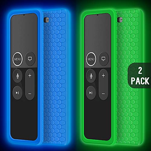 Product Cover 2 Pack Remote Case for Apple TV 4K 4th 5th Generation, Protective Silicone Cover Lightweight [Anti Slip] Shock Proof Skin Holder for New Apple TV 4K 5th Siri Remote Controller-Glow Blue,Glow Green