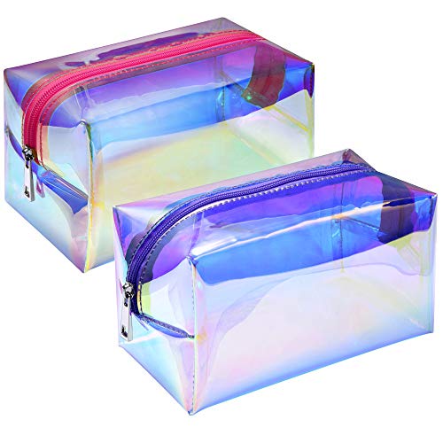 Product Cover Makeup Bag, F-color 2 Pack Large Holographic Makeup Bag, Fashion Travel Cosmetic Bag Organizer Toiletry Bag for Women