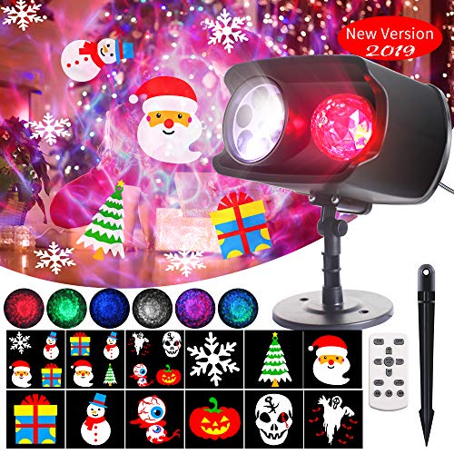 Product Cover DreiWasser Christmas Projector Lights 2 in 1, Ocean Wave Projector with 12 Themes Designs for Halloween, Christmas and Holiday Indoor Outdoor IP65