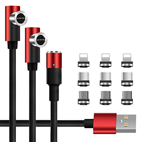 Product Cover Magnetic USB C Cable, LAMA [3Pack 1.2M+1.2M+2M] Magnetic Cable 90 Degree Type C Cable for Fast Charging and Data Sync Compatible Galaxy S10/S9/S8+/S8, Huawei P20, HTC 10, OnePlus 5T, Sony XZ(Red)