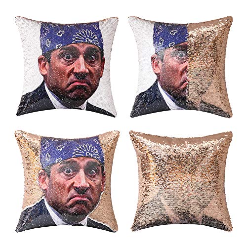 Product Cover cygnus The Office Prison Mike Flip Sequin Pillow Cover,Magic Reversible Throw Pillow Case Change Color Decorative Pillowcase 16x16 inches (Champagne Sequin)