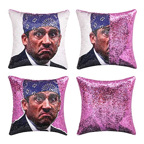 Product Cover cygnus The Office Prison Mike Flip Sequin Pillow Cover,Magic Reversible Throw Pillow Case Change Color Decorative Pillowcase 16x16 inches (Purple Sequin)