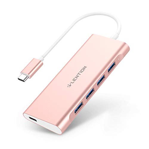 Product Cover LENTION USB C Hub with 4 USB 3.0 Ports and Type C Charging Adapter Compatible MacBook Pro 13/15/16 (Thunderbolt 3 Port), New Mac Air 2018 2019, Surface Book 2/Go, Windows Laptop, More (Rose Gold)