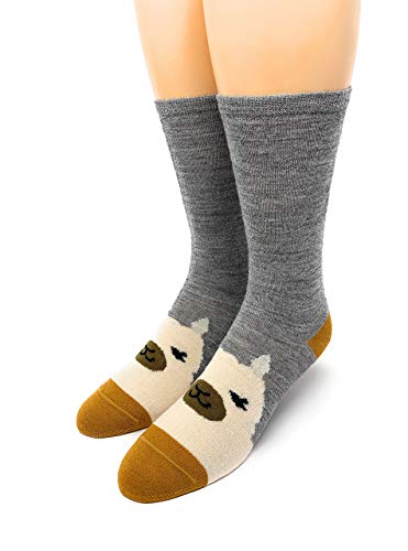 Product Cover Warrior Alpaca Socks - Baby Alpaca Wool Happy Family Alpaca Face Socks for Adults, Teens & Kids (Grey/Ivory/Gold, Adult MED)