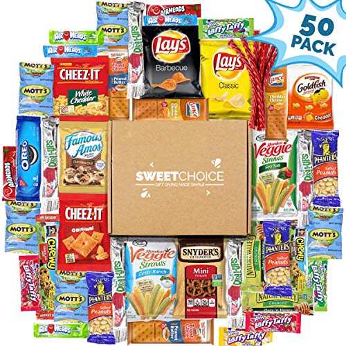 Product Cover Sweet Choice (50 Count) Ultimate Sampler Mixed Bars, Cookies, Chips, Candy Snacks Box for Office, Meetings, Schools,Friends & Family, Military,College, Halloween , Snack Variety Pack