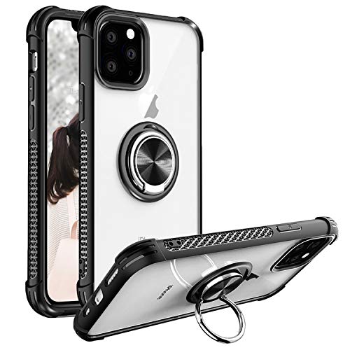 Product Cover iPhone 11 Case 6.1 inch 2019, Clear Crystal Body Anti-Scratch Shockproof Case with 360 Degree Rotation Ring Kickstand(Work with Magnetic Car Mount) for Apple iPhone 11