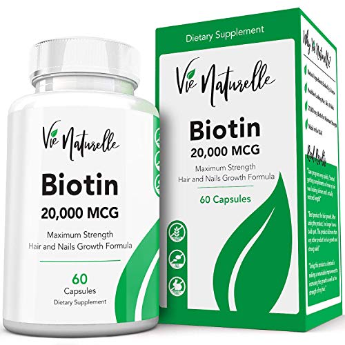 Product Cover Hair, Skin and Nails Vitamins - Biotin 20,000 MCG B-7 Vitamin with Silica, N-Acetyl Cysteine, Inositol, PABA - Extra Strength Supplement for Faster Growth Now - Women and Men - 60 Veggie Pills