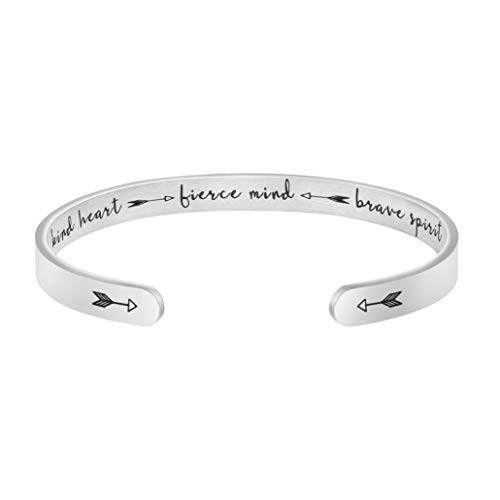 Product Cover Joycuff Gifts for Women Inspirational Jewelry Engraved Mantra Cuff Friend Encouragement Bangle Kind Heart Fierce Mind Brave Spirit Bracelet