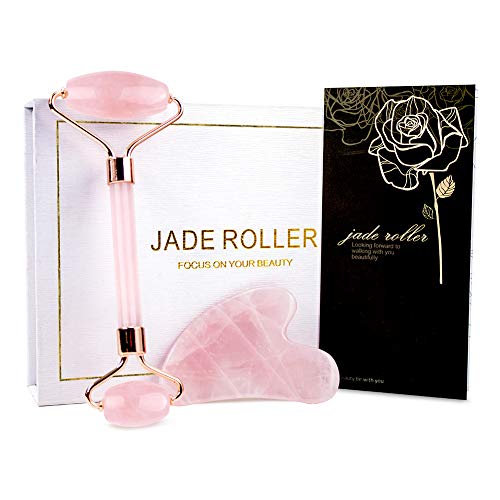 Product Cover BAIMEI Jade Roller, Rose Quartz Roller & Gua Sha Set, Facial Roller Beauty Massage Tool, for Face, Neck and Body Muscle Relaxing and Stimulating Blood Flow, Relieve Fine Lines and Wrinkles