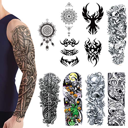Product Cover Extra Large Temporary Tattoos Full Arm Half Arm Temporary Tattoo Waterproof Removable Body Stickers Non-Toxic 10 Sheets For Men Women Durable Perfect Accessories