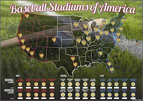 Product Cover Baseball Stadiums of America Scratch Off Map | Lists National & Major League Teams | MLB Ballpark Wall Poster, Bucket List, Tracker of Visited Parks | Gift for Baseball Enthusiasts & Sport Fans