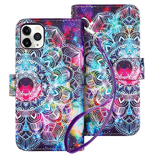 Product Cover HianDier Case for iPhone 11 Pro Max Wallet Cases with Card Holder 9 Slots Detachable PU Leather Flip Cover Shockproof Magnetic Clasp Lanyard Dual Layer Case for iPhone 11 Pro Max 6.5 Inches, Mandala