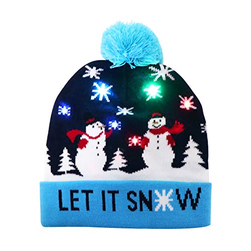 Product Cover OurWarm Light Up Christmas Hat Snowman Ugly Christmas Beanie Hat with 6 Colorful LED Lights for Adults Xmas and New Year Party Supplies