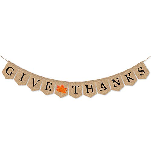 Product Cover Give Thanks Banner, Thanksgiving Decorations Burlap Banner Thanksgiving Decor Friendsgiving Party Home Decoration