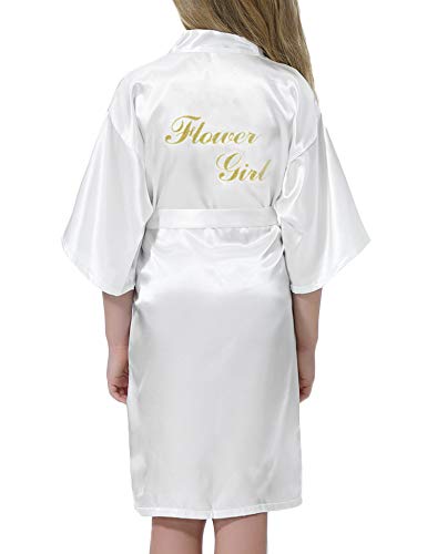 Product Cover Hawiton Girls' Satin Silk Flower Girl Robe Gold Glitter Wedding Party Kimono Short Robes