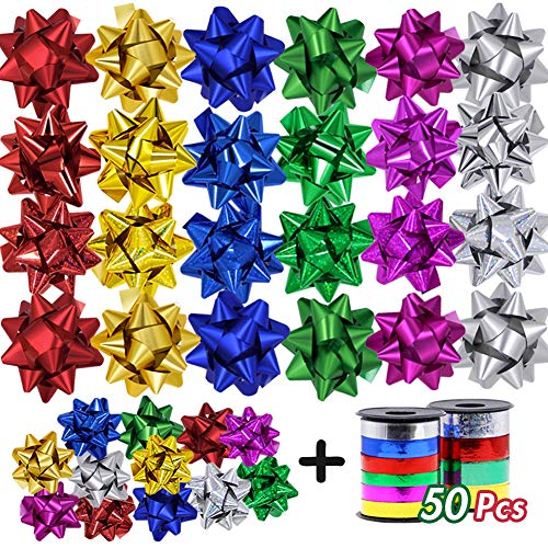 Product Cover Lulu Home Christmas Gifts Bows, 48 Pieces Self Adhesive Gifts Bows for Decoration, Gift Wrap, Wedding, Party