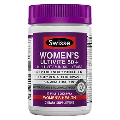 Product Cover Swisse Premium Ultivite Daily Multivitamin for Women 50 Plus | Energy & Stress Support, Rich in Antioxidant & Minerals | Vitamin A, Vitamin C, Vitamin D, Biotin, Calcium, Zinc & More | 60 Tablets