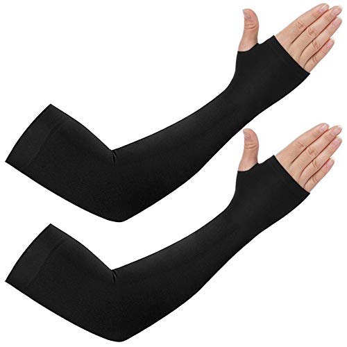 Product Cover 2 Pairs Cooling Arm Sleeves With Hand Cover UV Sun Protection for Man&WomanStretch Sport Outdoor (Black Set)