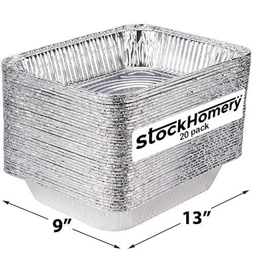 Product Cover 9 X 13 Half Size Disposable Aluminium Foil Baking Pans by StockHomery - Heavy-Duty Foil Pans - Be it Lunch Box or Food Leftover Storage or Frying pan (20 Count)