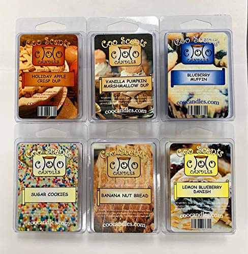 Product Cover 6 Pack Soy Wickless Candle Wax Bar Melts - Yummy Food or Bakery Scents. Holiday Apple Crisp Dup, Blueberry Muffin, Vanilla Pump Marshmallow Dup, Banana Nut Bread, Sugar Cookie, Lemon Blueberry Danish