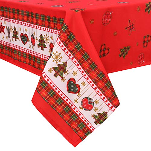 Product Cover Hiasan Homedocr Christmas Tablecloth Square - Waterproof Spillproof Stain Resistant Red Patterned Washable Table Cloth for Dining Room Kitchen Party, 54 x 54 Inch, Modern Style