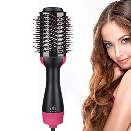 Product Cover Hot Air Brush,Prottylife One Step Hair Dryer Brush And Volumizer Multi-functional 4-in-1 Salon Negative Ionic Hair Straightener & Curly Hair Comb with Anti-Scald Feature (Pink)