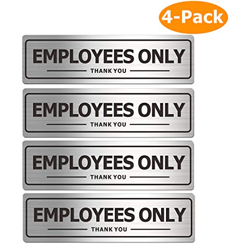 Product Cover Employees Only Sign, Metal Self-Adhesive Signs for Business Door Wall, Aluminum Durable Signboard for Office Store Restroom (4 Pack, 7×2 inches)