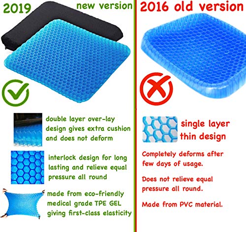 Product Cover Bulfyss Breathable Design, Durable, Portable Double Sided Medical Grade Gel Cushion Rubber Seat Pad, Cushion for Car, Office, Wheelchair and Chair for Back Pain Relief (16x15x1.65-inch , Blue)