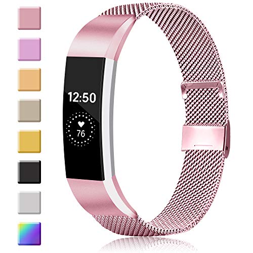 Product Cover Meliya Replacement Metal Bands Compatible with Fitbit Alta/Fitbit Alta HR, Stainless Steel Metal Replacement Wristbands for Women Men (Small, 05 Rose Pink)