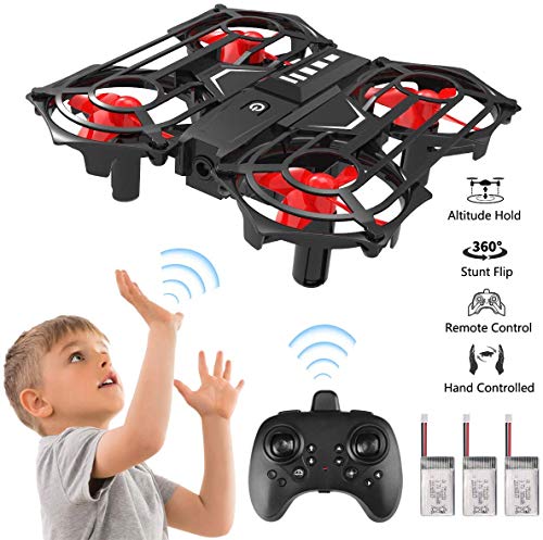 Product Cover Portable Mini Drone for Kids, Remote Control Pocket Quadcopter 360° Rotating Hand Controlled Drone RC Flying Toy for Kids Adults Teenager, Headless Mode, 3D Flip, Speed Adjustment, 3 Batteries (Black)