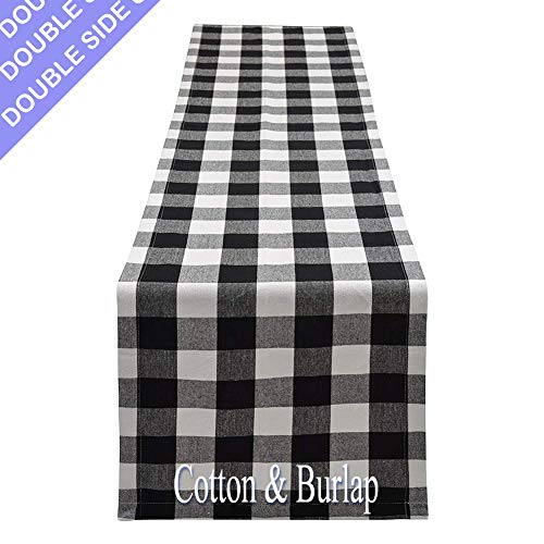 Product Cover OurWarm Buffalo Plaid Table Runner, Christmas Table Runners Cotton Reversible Check Plaid Decorations for Lumberjack Party Holiday Christmas Table Decorations