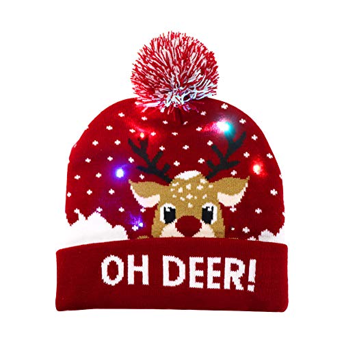 Product Cover OurWarm Light Up Christmas Hat Ugly Sweater Holiday Christmas Beanie Knit Hat with 6 Colorful LED Lights for New Year and Xmas Party Supplies