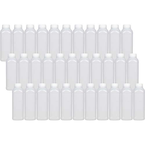 Product Cover 16 Oz Empty Plastic Juice Bottles with Tamper Evident Caps - 33 Pack Drink Containers - Great for Homemade Juices, Milk, Smoothies, Tea and Other Beverages - Food Grade BPA Free